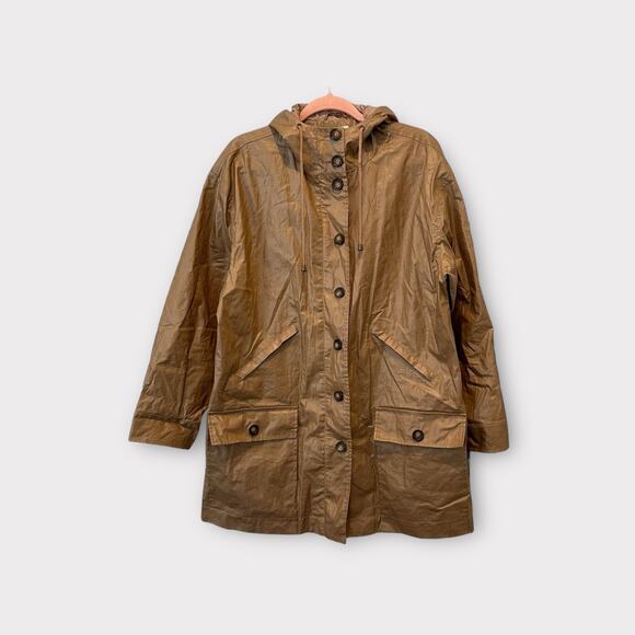 Garnet Hill Coated-Linen Hooded Utility Coastal Rain Jacket Coat 10 - Picture 14 of 16